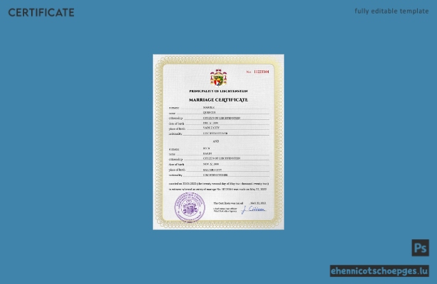 Liechtensteiner Heiratsurkunde PSD-Beispielvorschau